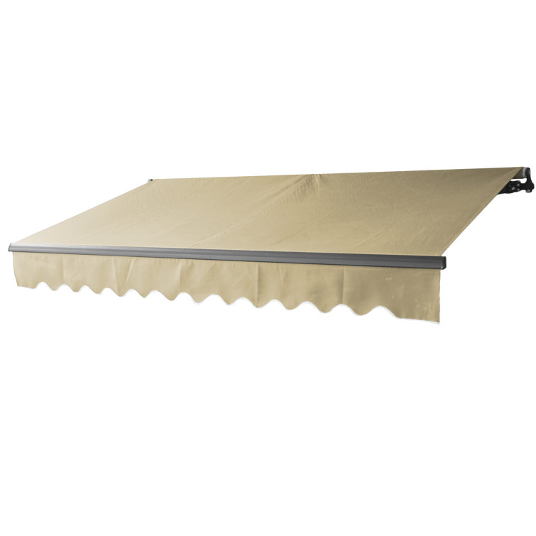 Ivory Motorized Retractable Patio Awning with Black Frame, 10x8 ft