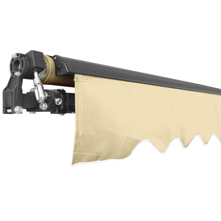 Ivory Motorized Retractable Patio Awning with Black Frame, 10x8 ft