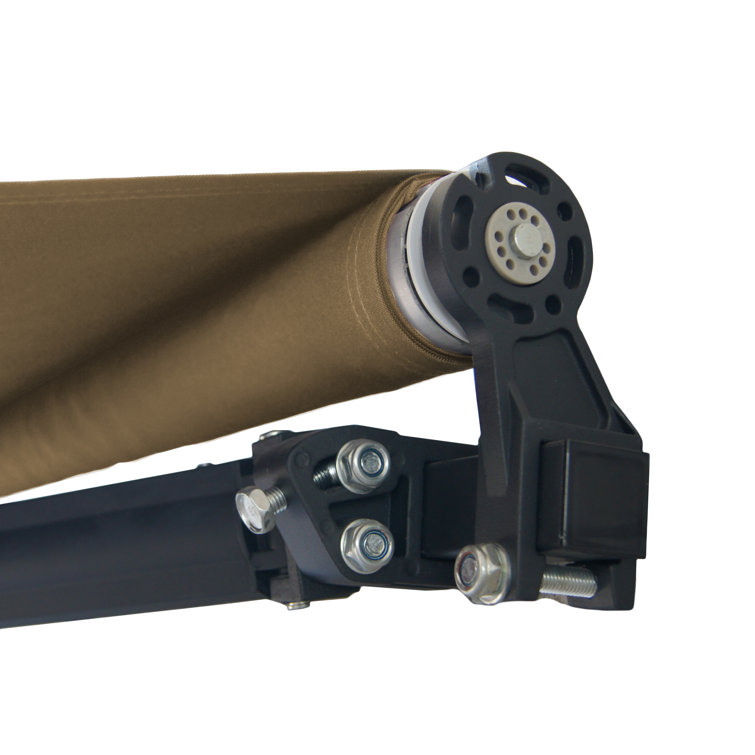 Sand Polyester Motorized Retractable Patio Awning with Black Frame