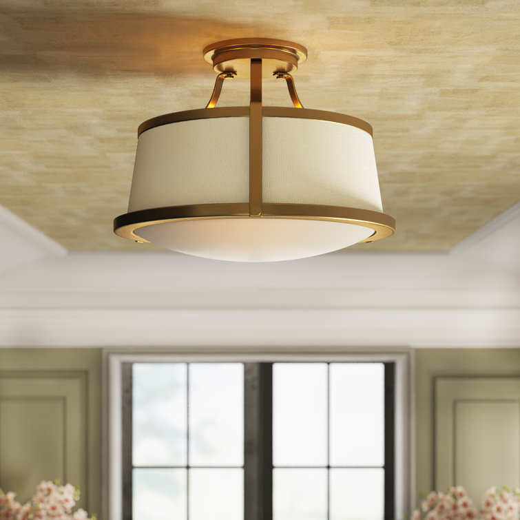 Charlotte Brushed Caramel 20" Etched Opal Glass Semi-Flush Ceiling Light