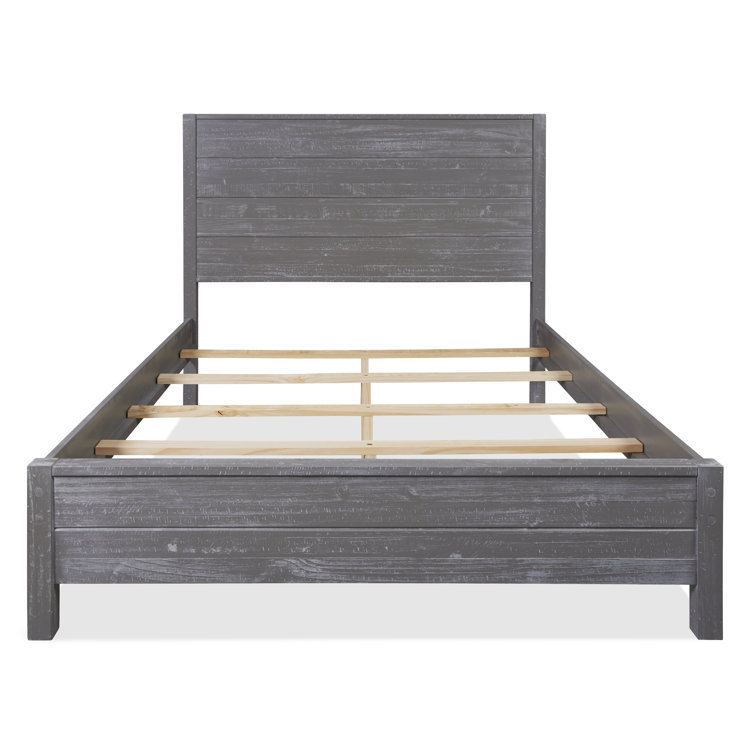 Rustic Gray Full Pine Wood Panel Bed with Headboard