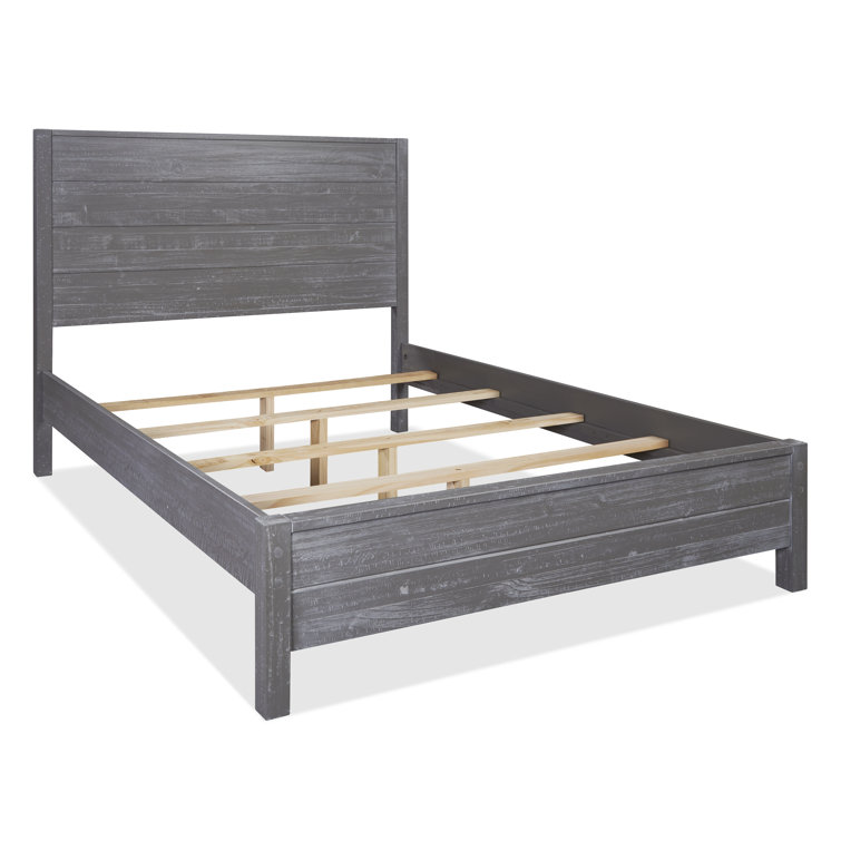Rustic Gray Full Pine Wood Panel Bed with Headboard