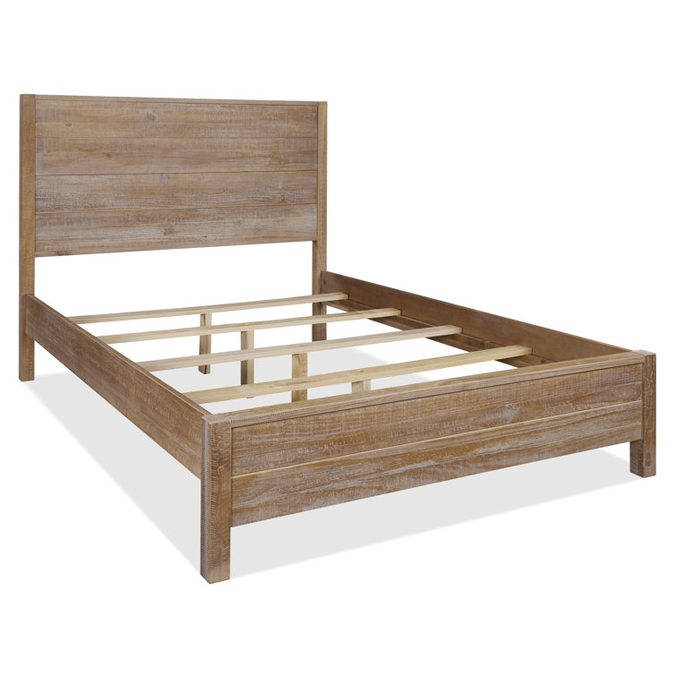 Rustic Off-White Solid Pine Wood Full Panel Bed