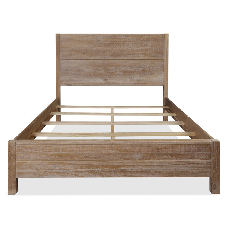 Rustic Off-White Solid Pine Wood Full Panel Bed