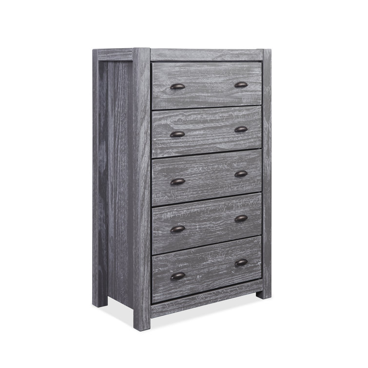 Rustic Grey Solid Wood 5-Drawer Dresser with Deep Storage