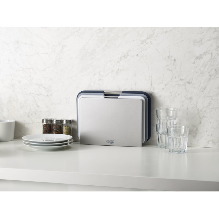 Large Gray Plastic 3-Piece Cutting Board Set with Stand