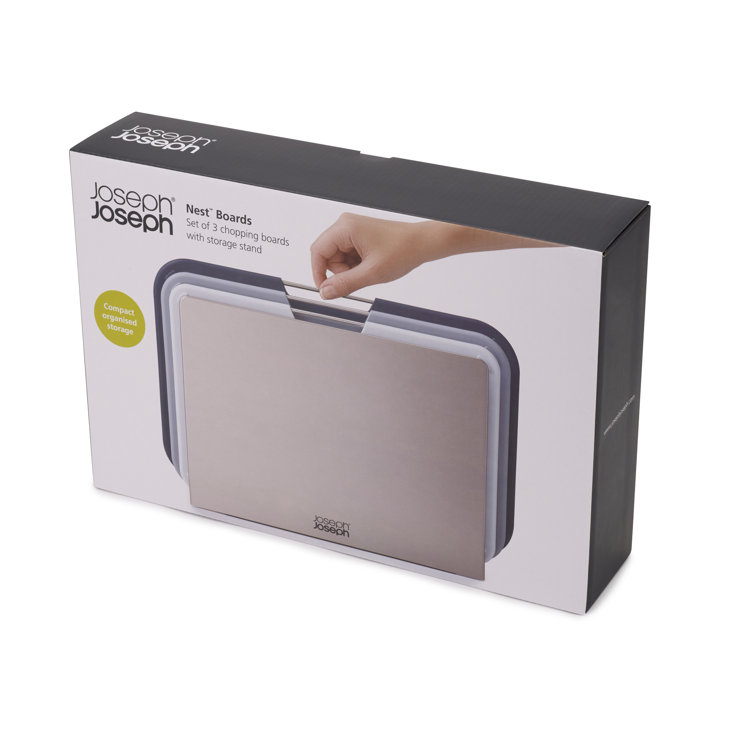 Large Gray Plastic 3-Piece Cutting Board Set with Stand