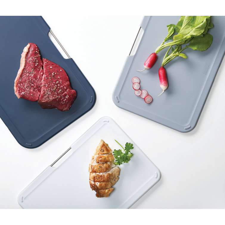 Large Gray Plastic 3-Piece Cutting Board Set with Stand