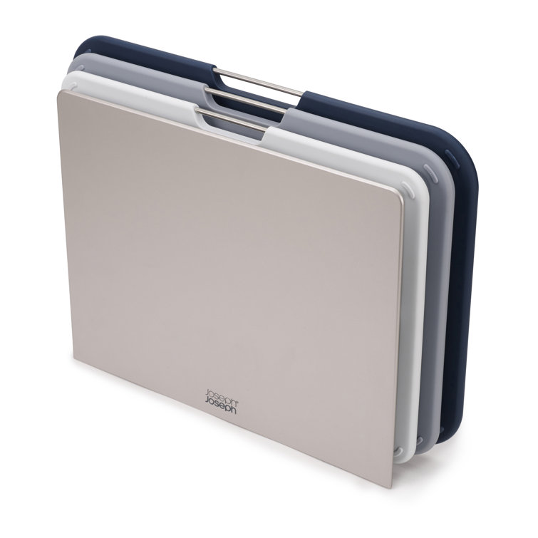 Large Gray Plastic 3-Piece Cutting Board Set with Stand