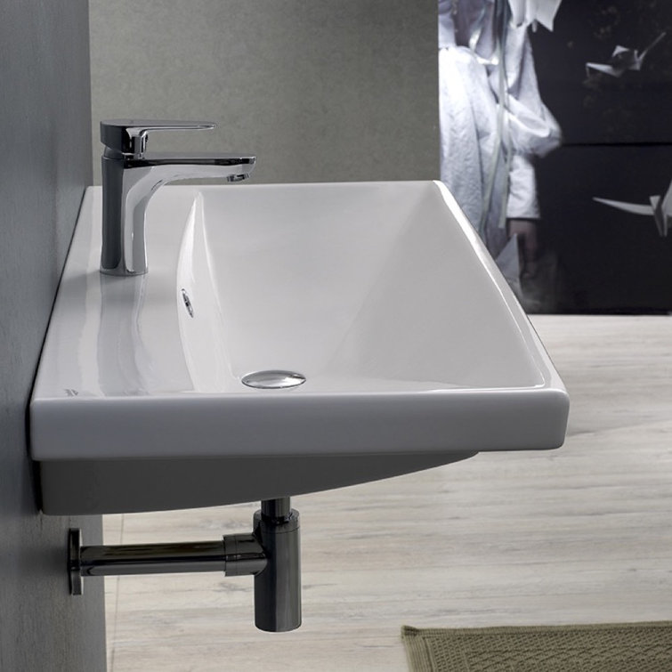 Elite 24'' White Ceramic Rectangular Wall Mount Bathroom Sink