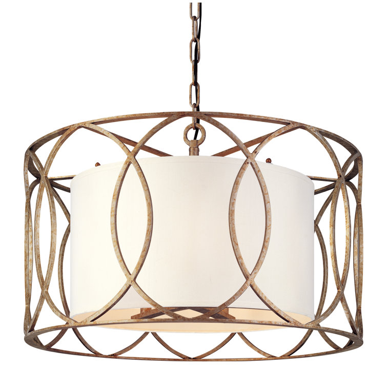 Elegant Transitional 25'' Drum Pendant in Silver Gold Finish