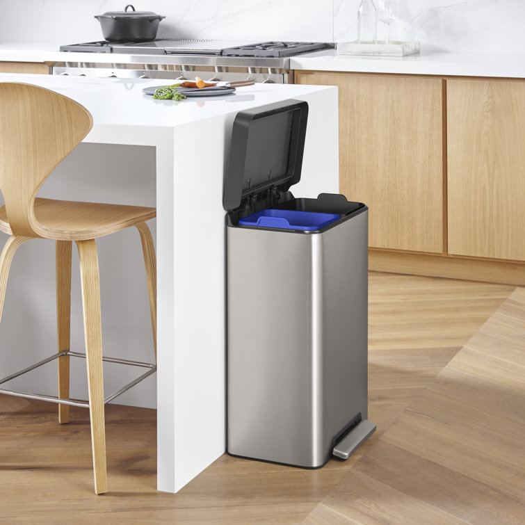 Stainless Steel Dual Compartment Kitchen Trash Can with Pedal