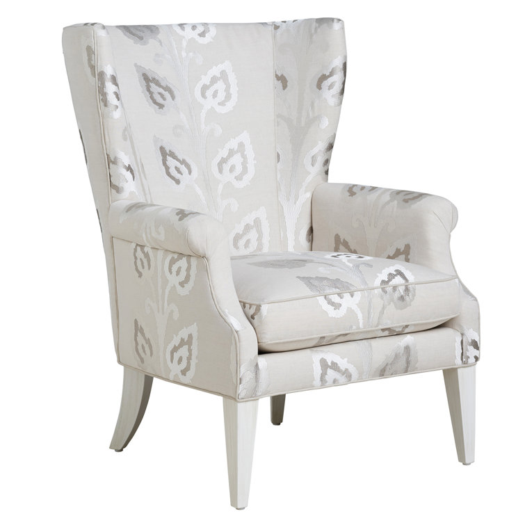 Whitewash Upholstered Wingback Armchair with Patterned Fabric