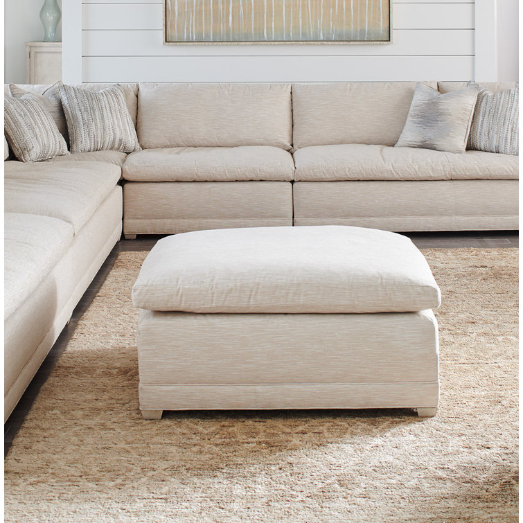 Beige Upholstered Square Ottoman with Ultra Down Cushion