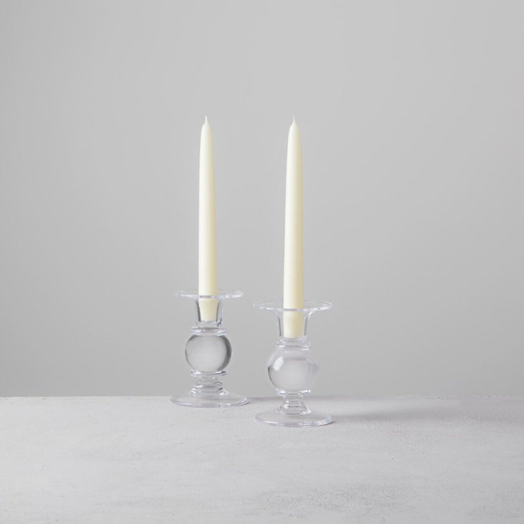 Handmade Clear Glass Taper Candlestick Set with Candles