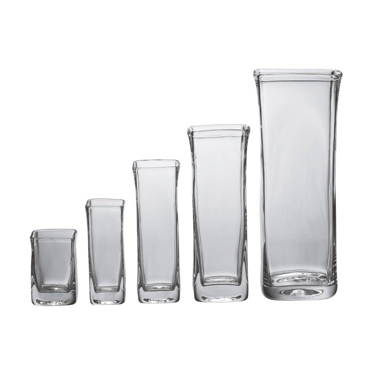 Large Clear Handblown Glass Square Vase