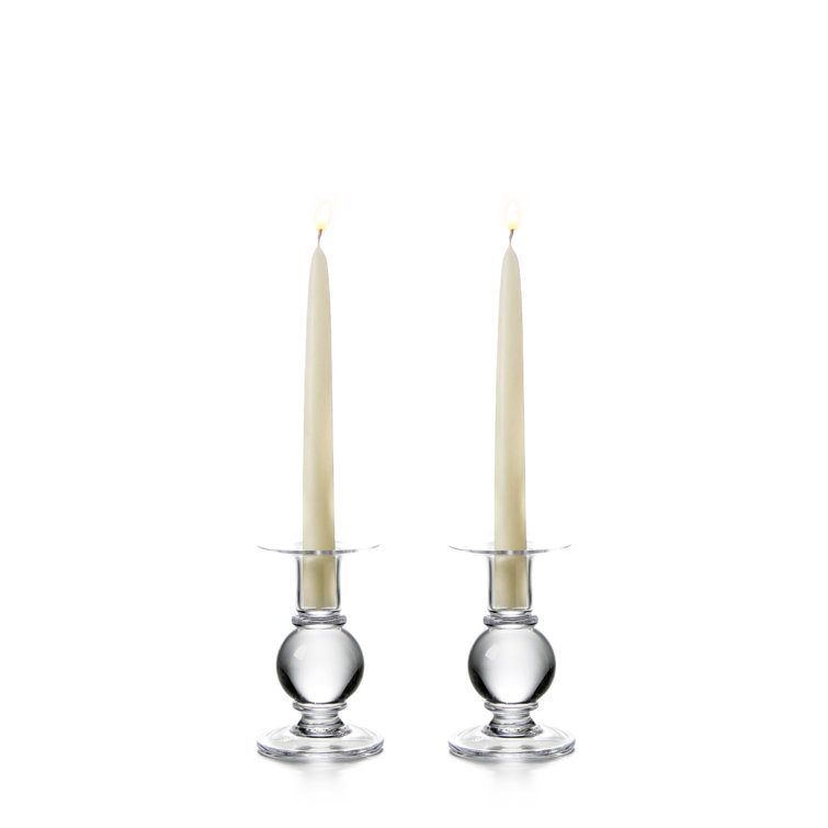 Handmade Clear Glass Taper Candlestick Set with Candles