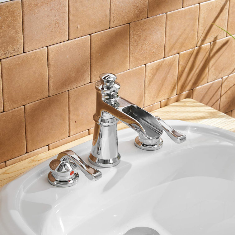 Polished Chrome 8-inch Double Handle Widespread Bathroom Faucet
