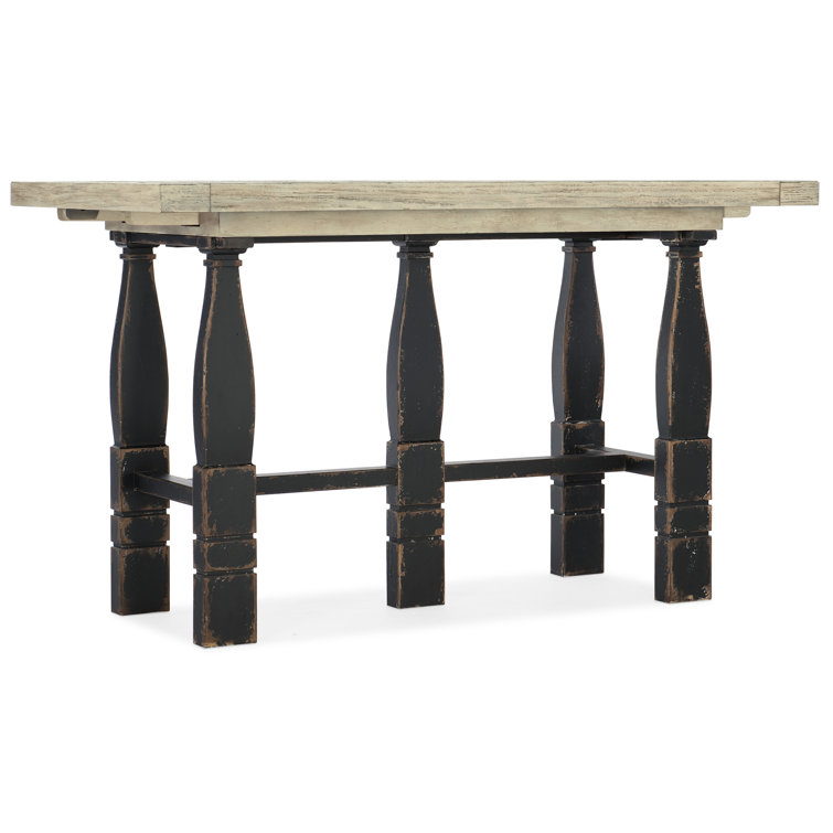Beige and Black Extendable Rectangular Wood Counter Height Table