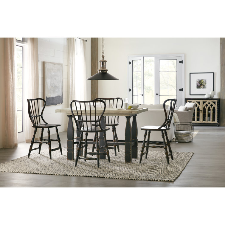 Beige and Black Extendable Rectangular Wood Counter Height Table