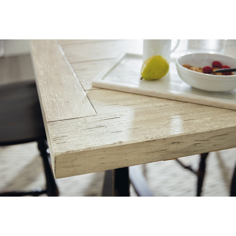 Beige and Black Extendable Rectangular Wood Counter Height Table