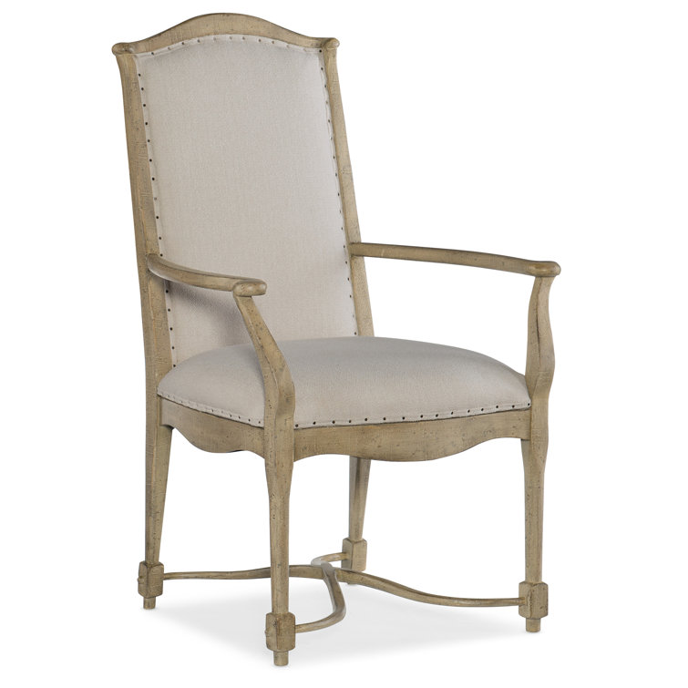 Natural Wood Transitional Gray Upholstered Arm Chair