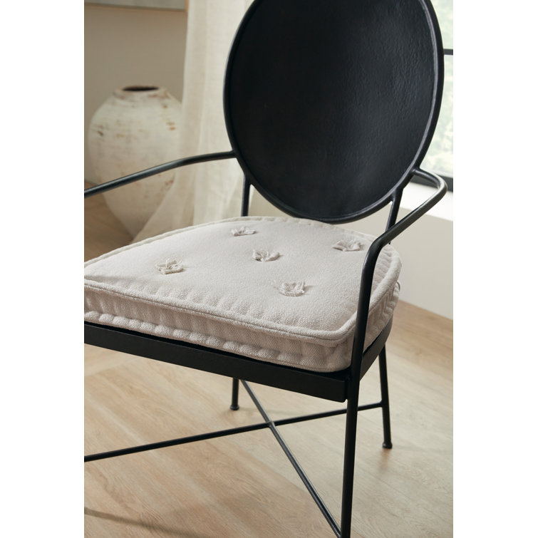 Tuscan White and Black Metal Arm Dining Chair with Cushion