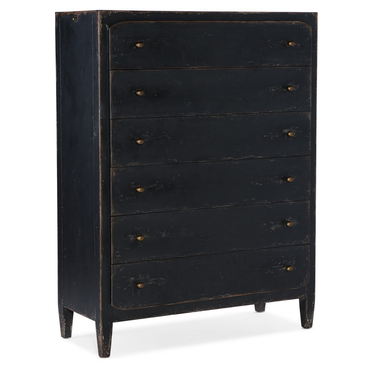 Black Transitional 6-Drawer Dresser with Brass Hardware