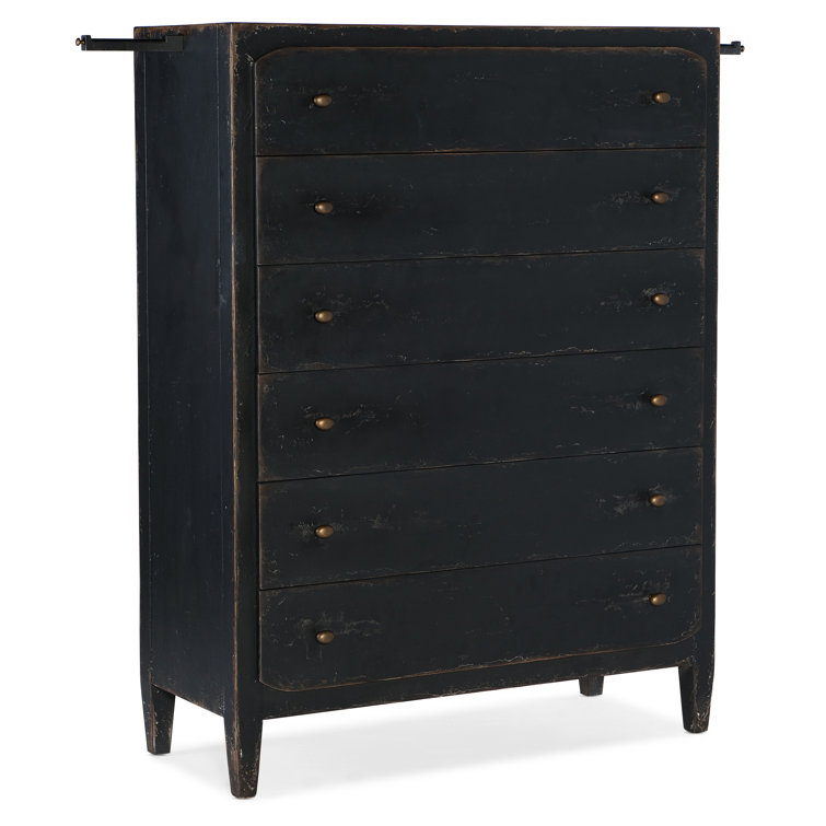 Black Transitional 6-Drawer Dresser with Brass Hardware