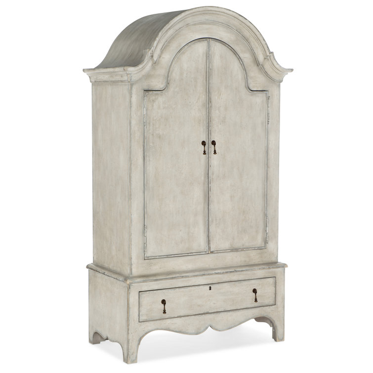 Distressed White French Country Armoire with Shelves and Drawer