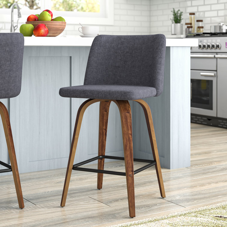 Toriano Mid-Century Modern Blue Wood & Metal Counter Stool - Set of 2