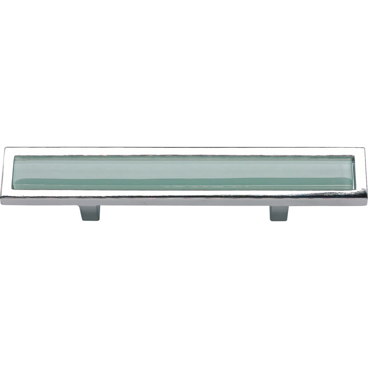Modern Polished Chrome Bar Pull with Green Glass Tile