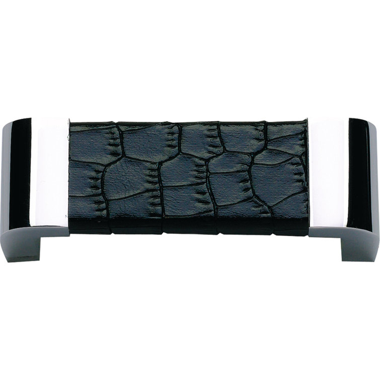 Modern Polished Chrome and Black Leather Bar Handle