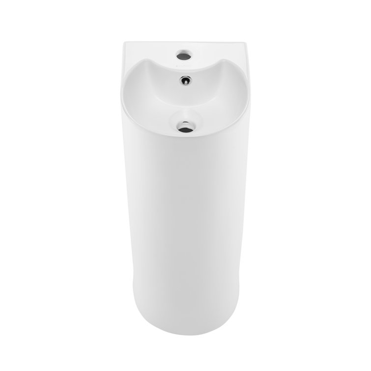 White Glossy Ceramic Pedestal Bathroom Sink