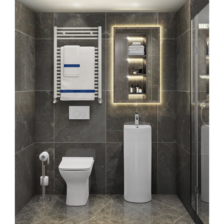 White Glossy Ceramic Pedestal Bathroom Sink