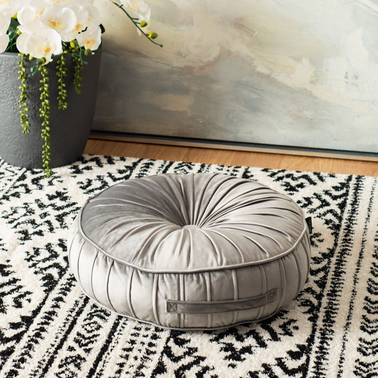 Light Grey Velvet Round Tufted Floor Pillow