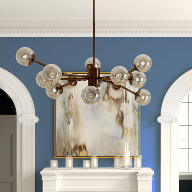 Mid-Century Inspired Sputnik Brass Chandelier with Clear Globes