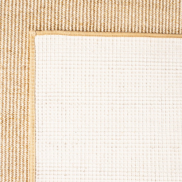 Beige Ivory Hand-Knotted Wool Rectangular Rug