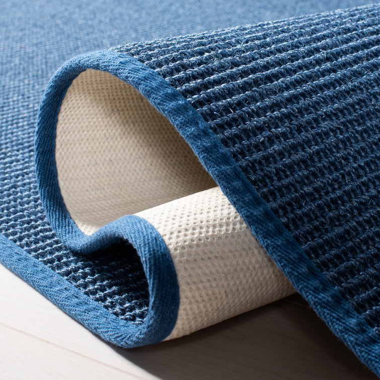 Blue 8' x 10' Handmade Wool and Cotton Rug