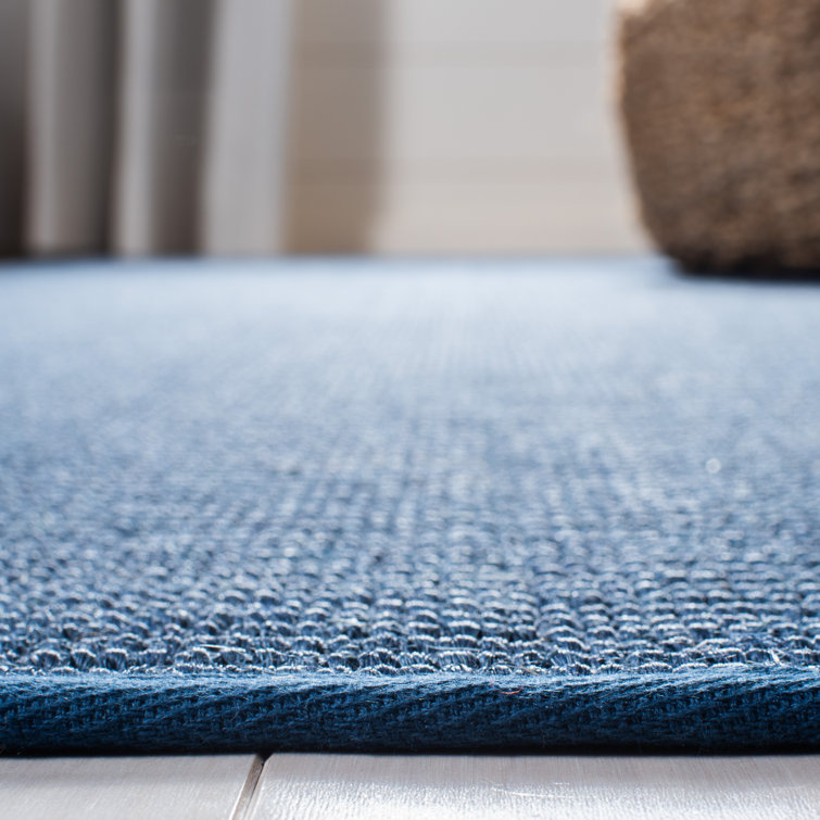 Blue 8' x 10' Handmade Wool and Cotton Rug
