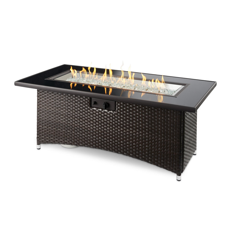 Balsam Wicker Base Gas Fire Pit Table with Glass Top