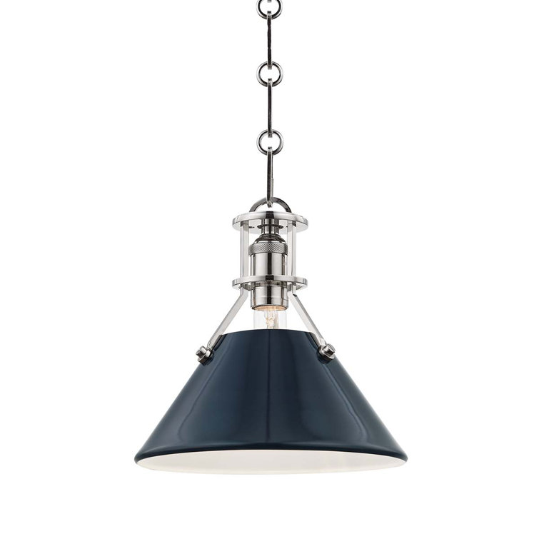 Polished Nickel and Dark Blue Steel Pendant Light