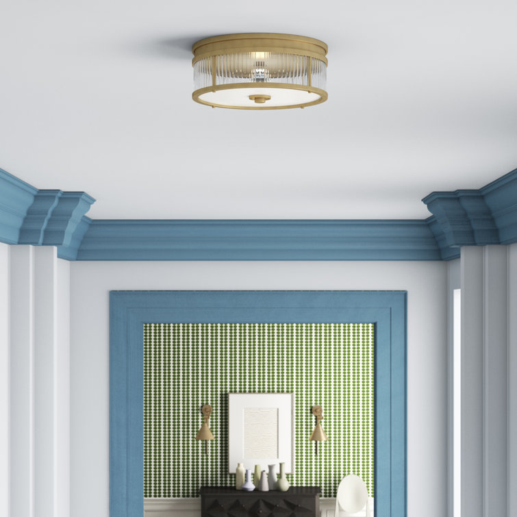 Elegant Glass Rod 2-Light Flush Mount in Natural Brass