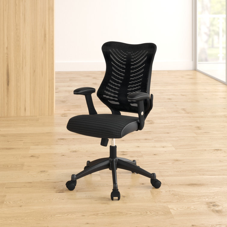 Contemporary High-Back Black Mesh & Leather Executive Office Chair with Adjustable Arms