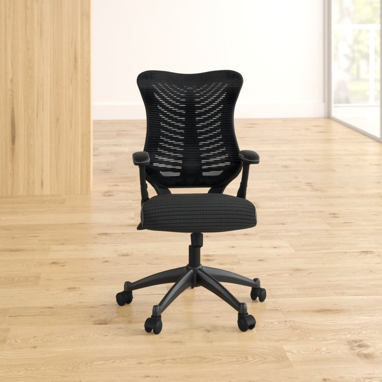Contemporary High-Back Black Mesh & Leather Executive Office Chair with Adjustable Arms