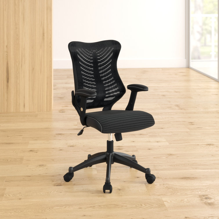 Contemporary High-Back Black Mesh & Leather Executive Office Chair with Adjustable Arms