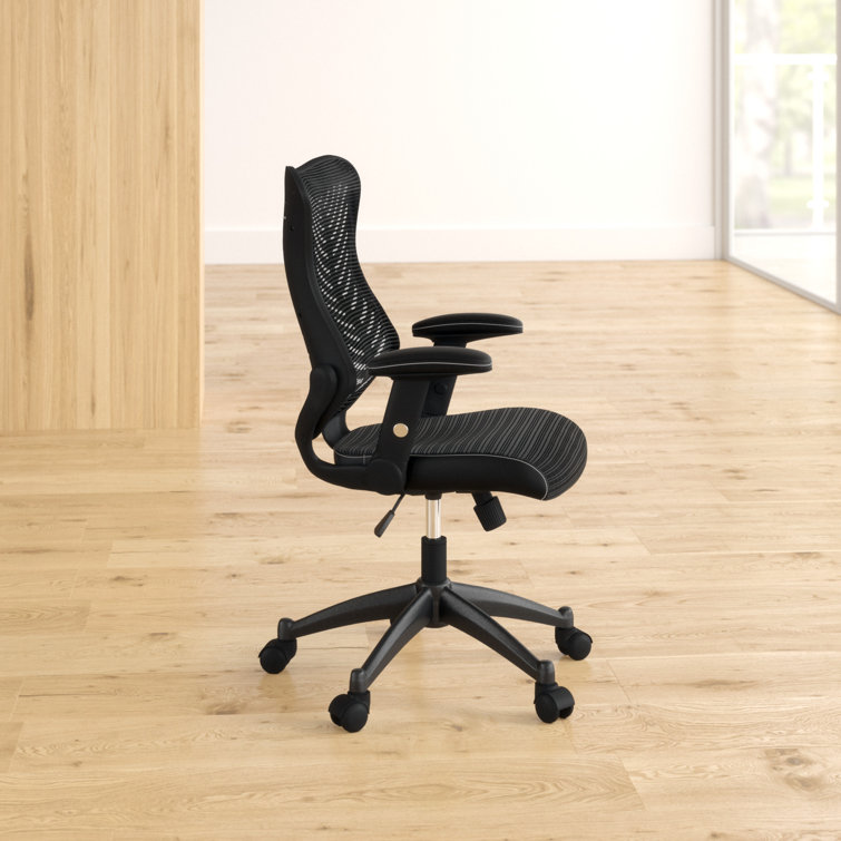 Contemporary High-Back Black Mesh & Leather Executive Office Chair with Adjustable Arms