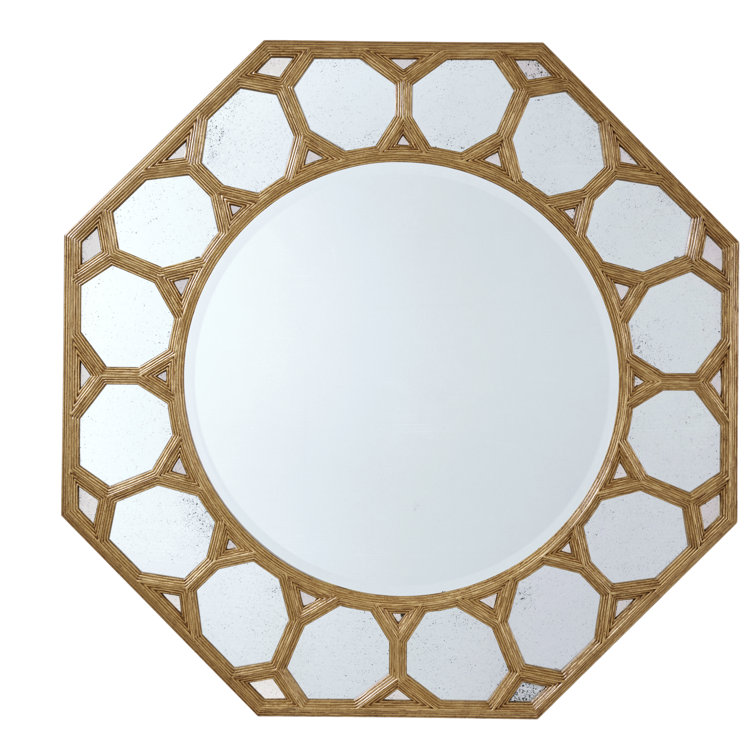 Esme Octagonal Bronze and Wood Wall Mirror
