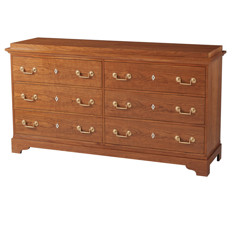 Viggo Vienna Brown 6-Drawer Cherry Dresser with Brass Handles