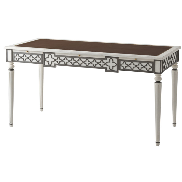 Mirabella Elegant Brown Writing Desk with Gilt-Tooled Leather Inset